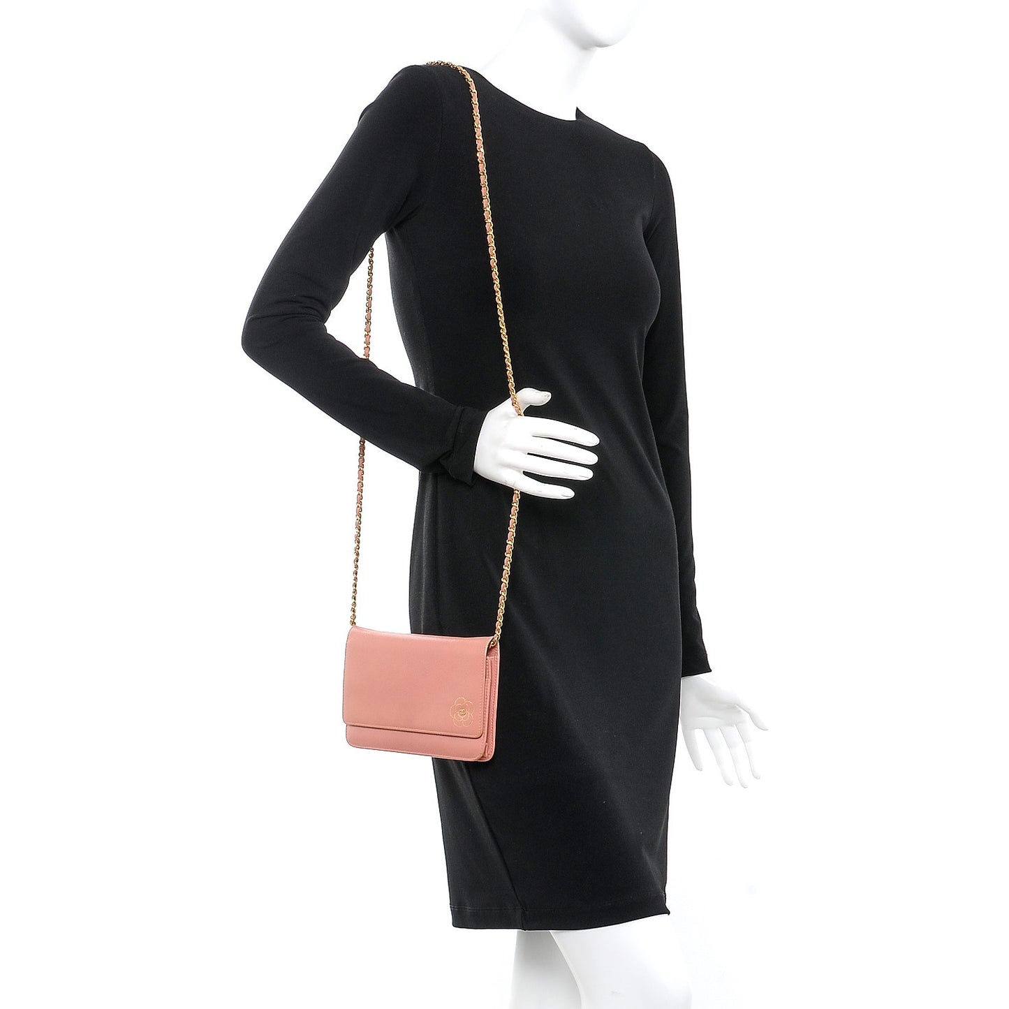 Goatskin Embossed Camellia Wallet On Chain WOC Light Pink