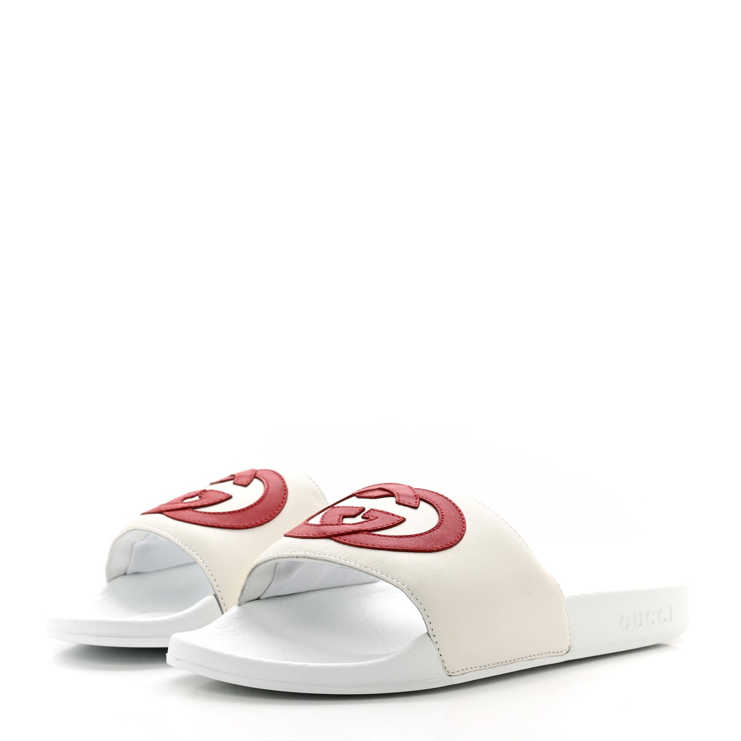 Nappa Miro Soft Calfskin Womens Interlocking G Slide Sandals 38 White Hibiscus Red