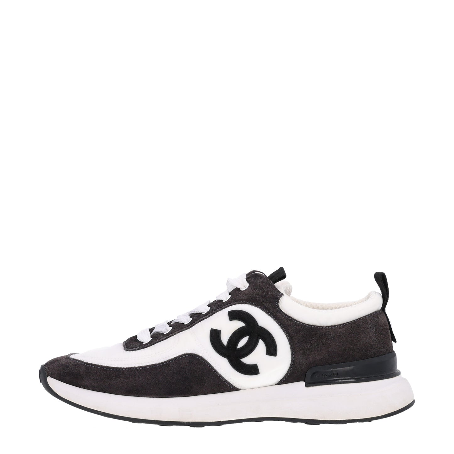 Nylon Suede Calfskin CC Sneakers 38 White Dark Grey