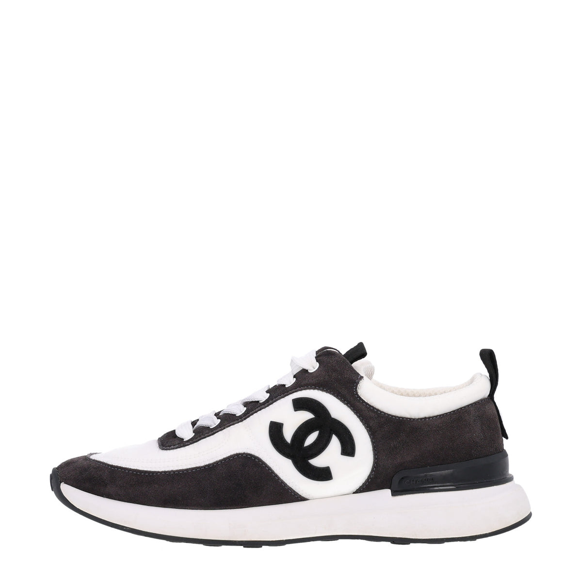 Chanel Nylon Suede Calfskin CC Sneakers 38 White Dark Grey 1 of 11