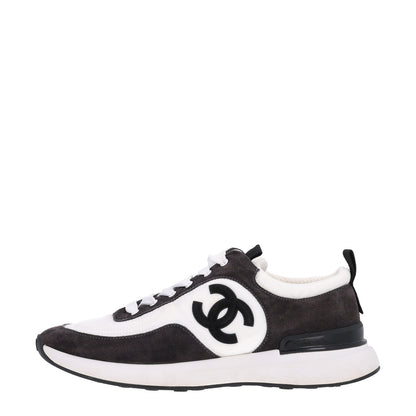 Chanel Nylon Suede Calfskin CC Sneakers 38 White Dark Grey 1 of 11