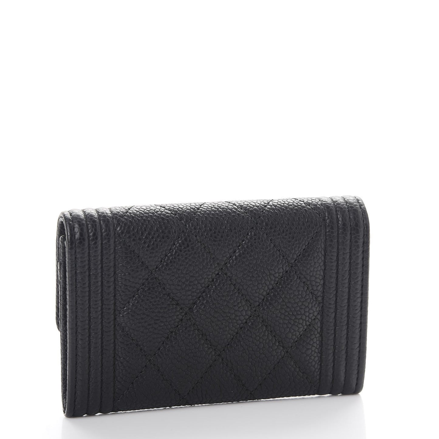 Caviar Quilted Boy Flap Card Holder Black