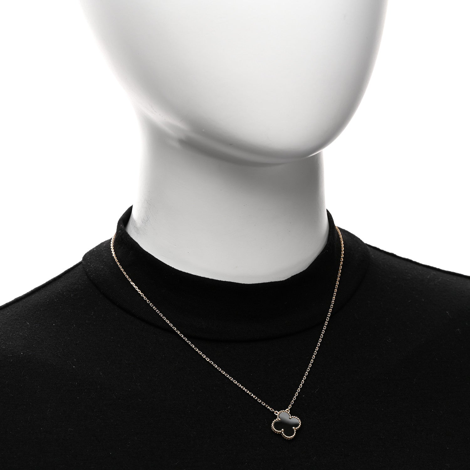 Van Cleef & Arpels 18K Yellow Gold Black Onyx Vintage Alhambra Pendant Necklace 2 of 6