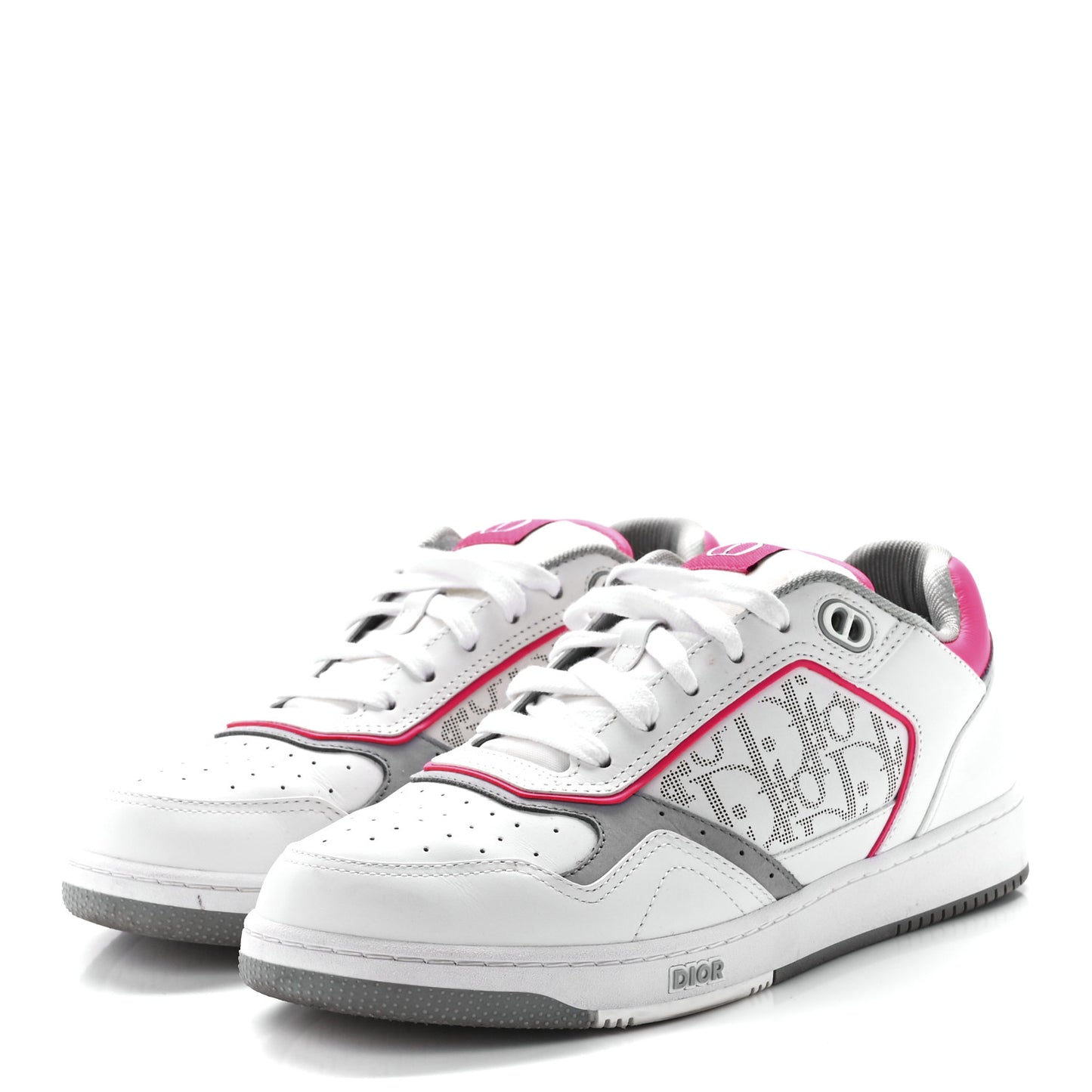 Smooth Calfskin Oblique Galaxy Perforated Mens B27 Low Top Sneakers 40 White Neon Pink