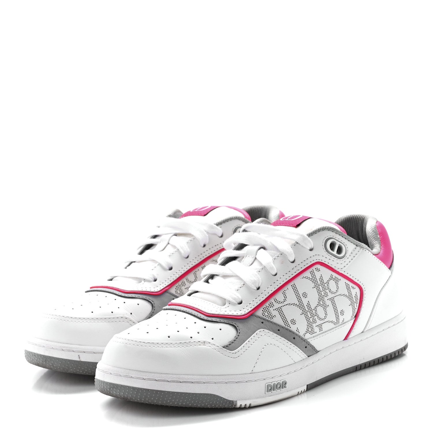 Christian Dior Smooth Calfskin Oblique Galaxy Perforated Mens B27 Low Top Sneakers 40 White Neon Pink 3 of 9