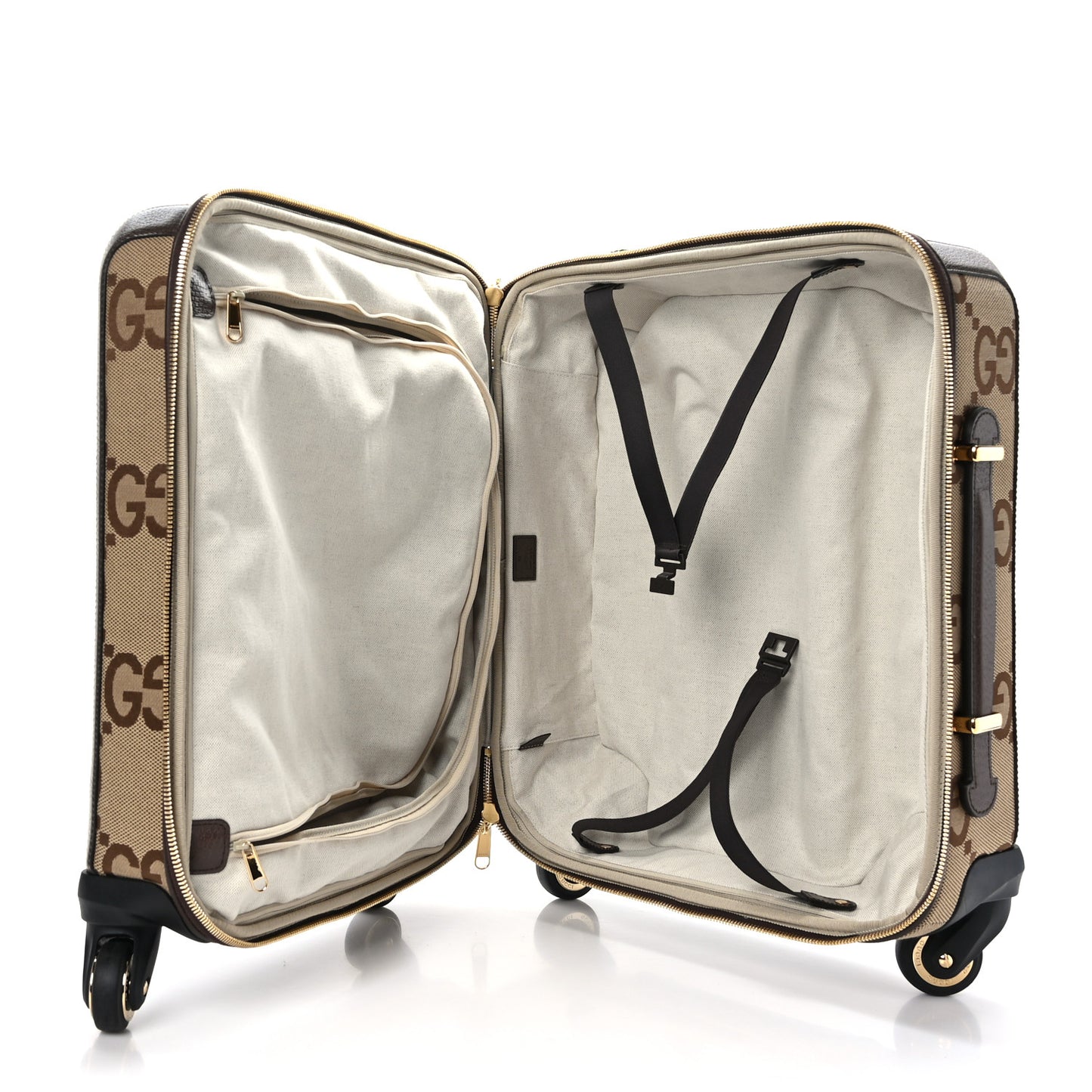 Monogram Jumbo GG Textured Dollar Calfskin Web Small Savoy Cabin Trolley Camel Ebony New Acero