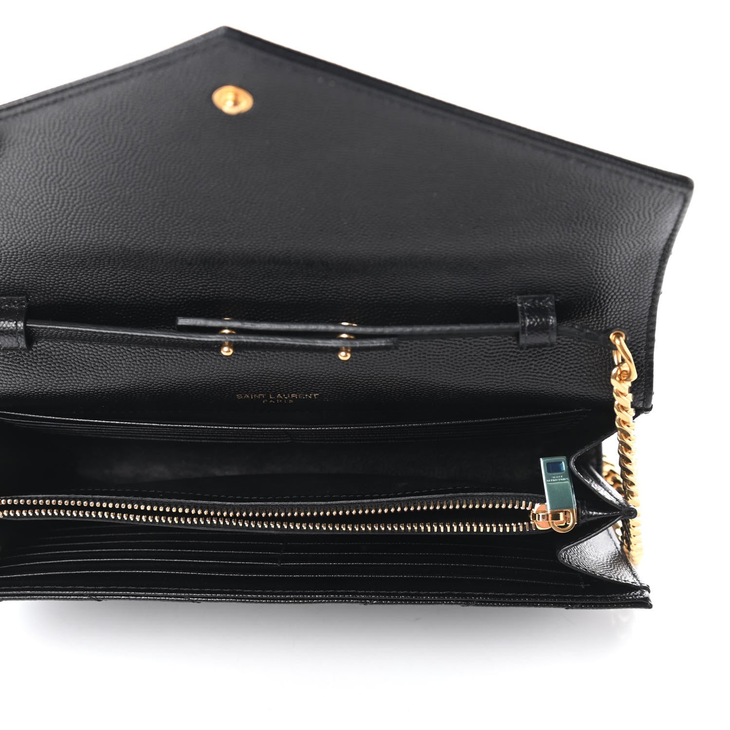 Saint Laurent Grain De Poudre Matelasse Chevron Monogram Chain Wallet Black 5 of 11