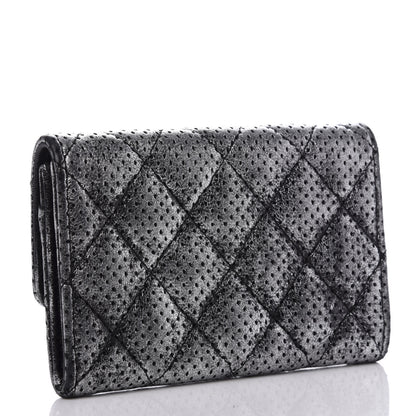 Chanel Metallic Calfskin Perforated Quilted Card Holder Grey 3 of 9
