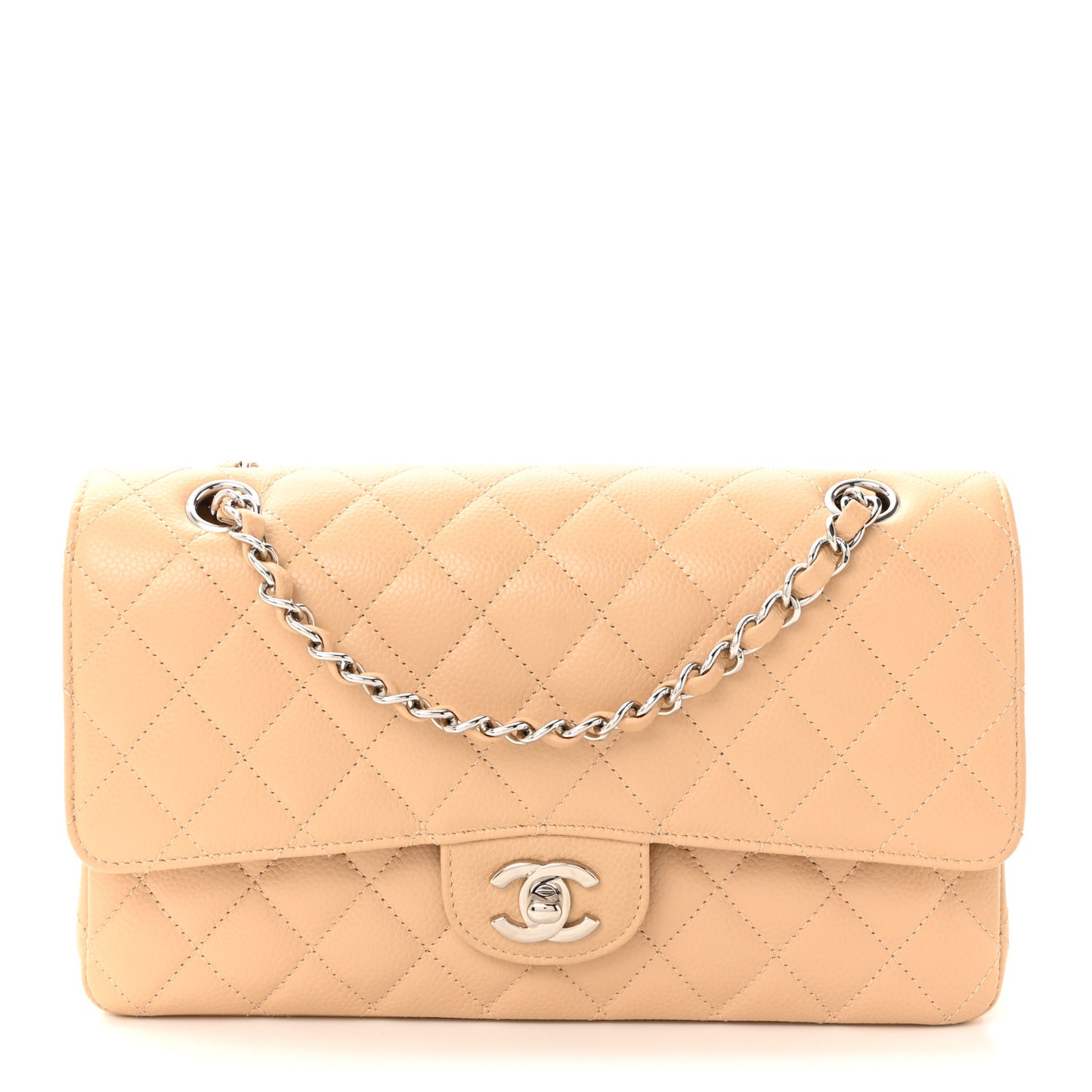 Caviar Quilted Medium Double Flap Beige Clair