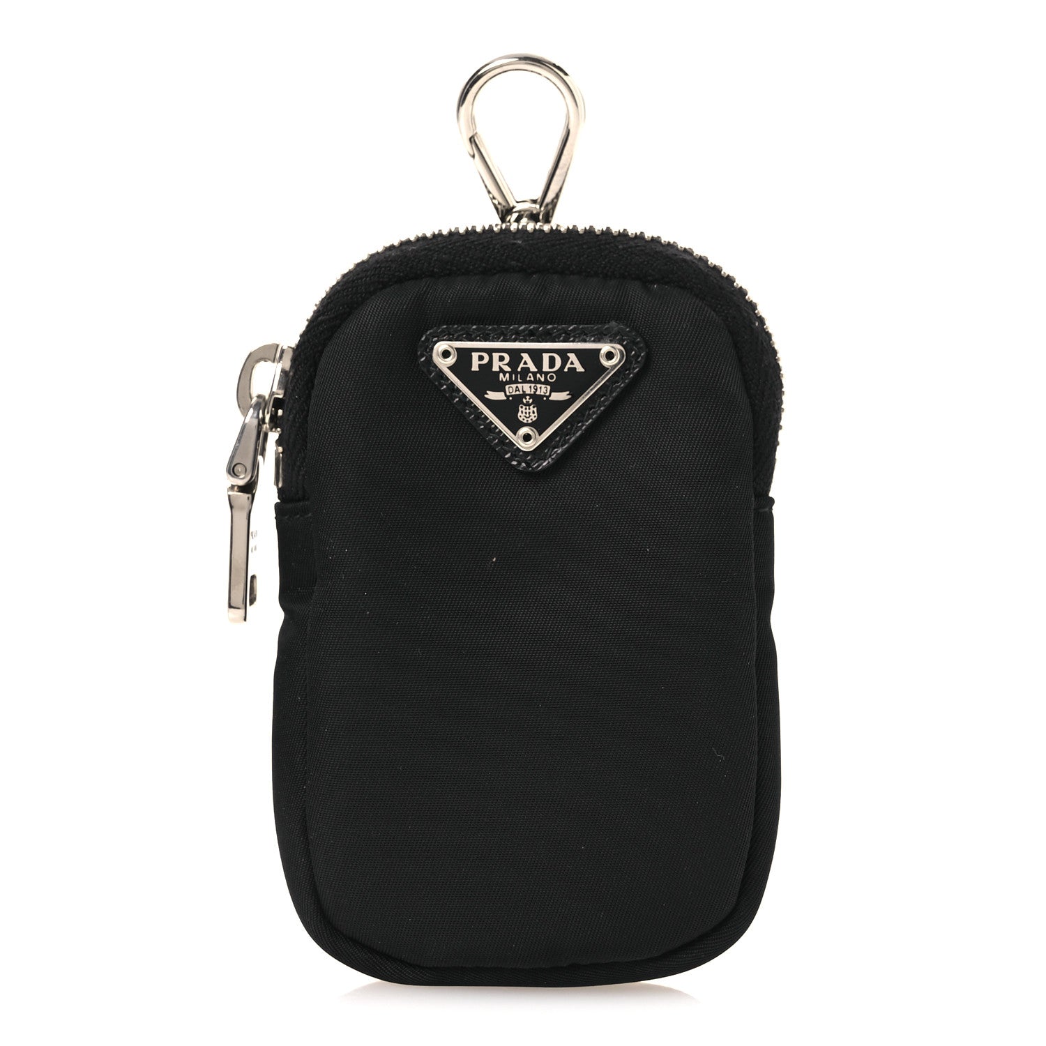 Prada Re-Nylon Pocket Triangle Padded Mini Key Chain Pouch Black 1 of 6