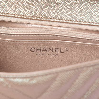 Chanel Iridescent Caviar Chevron Quilted Mini Rectangular Flap Light Gold 6 of 11