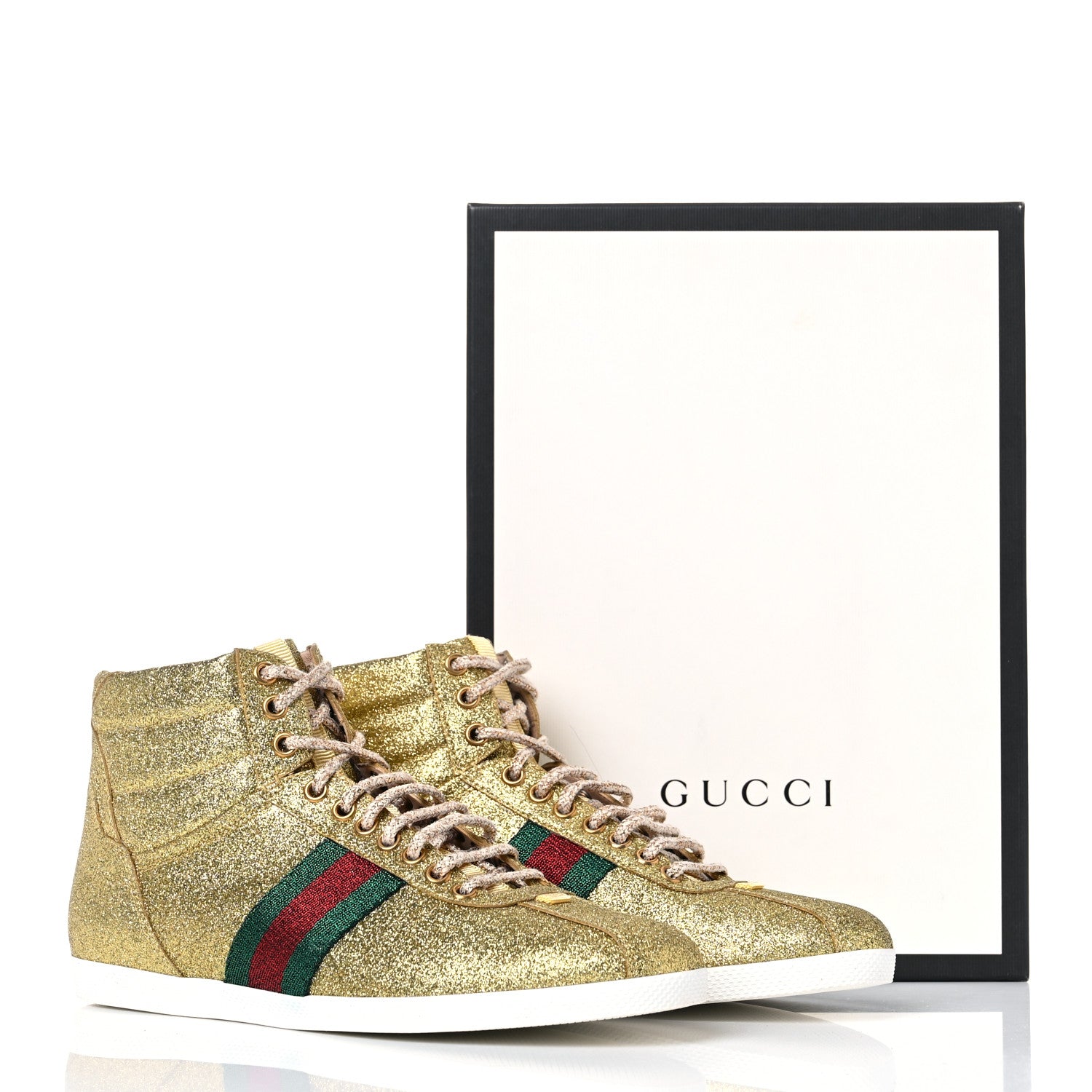 Gucci Glitter Web New Bright High Top Sneakers 39 Oro 15 of 15