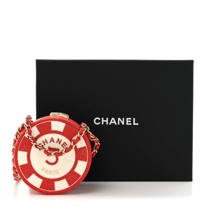 Chanel Lambskin Enamel Quilted Round Poker Chip Clutch With Chain Red White 11 of 11