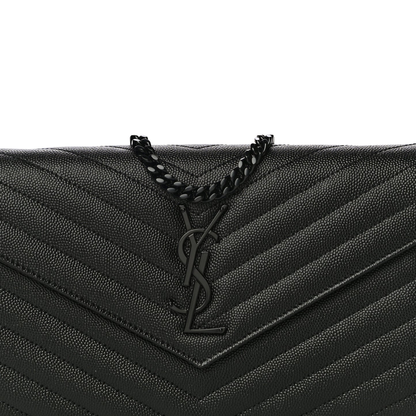 Grain De Poudre Matelasse Chevron Monogram Chain Wallet Black
