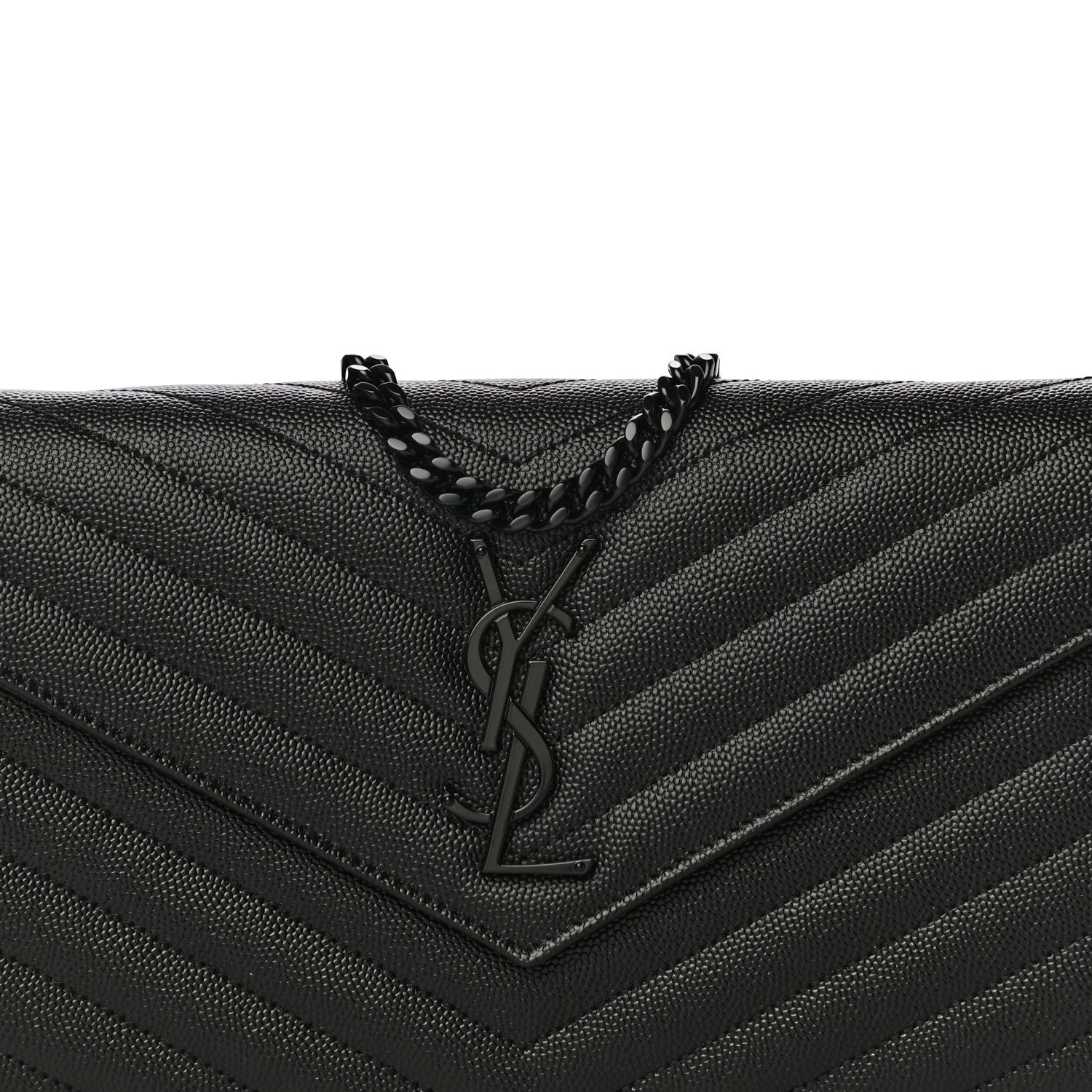 Saint Laurent Grain De Poudre Matelasse Chevron Monogram Chain Wallet Black 8 of 10