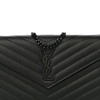 Saint Laurent Grain De Poudre Matelasse Chevron Monogram Chain Wallet Black 8 of 10