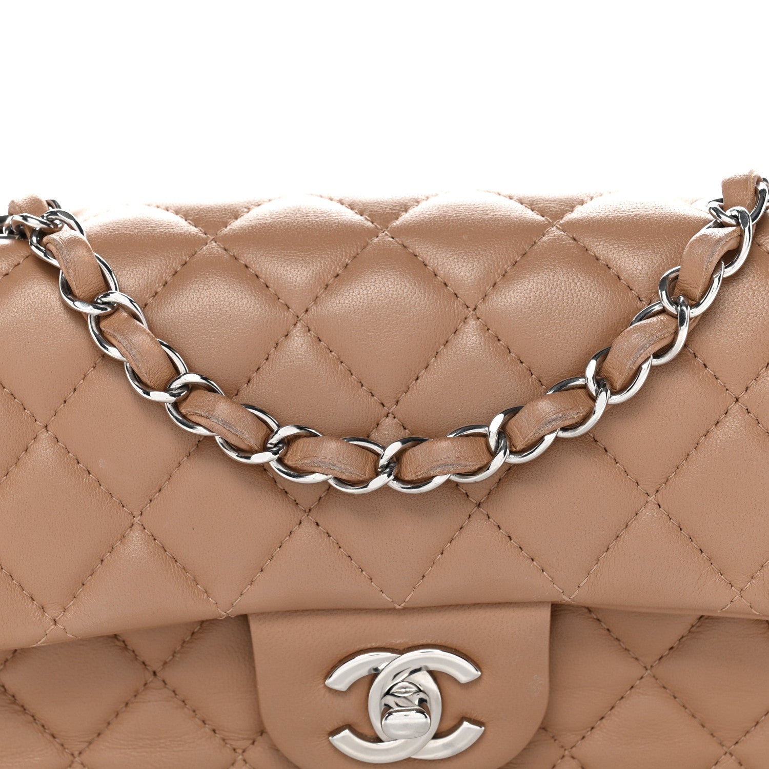 Chanel Lambskin Quilted Mini Rectangular Flap Beige 1854652