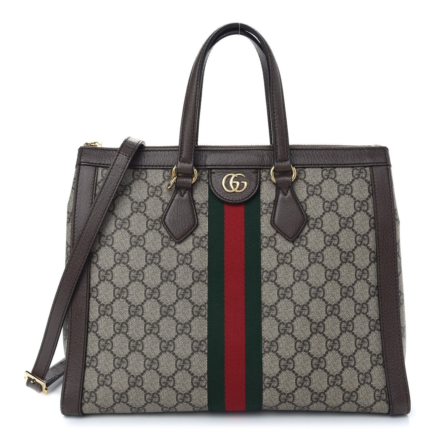 GG Supreme Monogram Web Medium Ophidia Tote Bag Brown