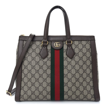 Gucci GG Supreme Monogram Web Medium Ophidia Tote Bag Brown 1 of 14