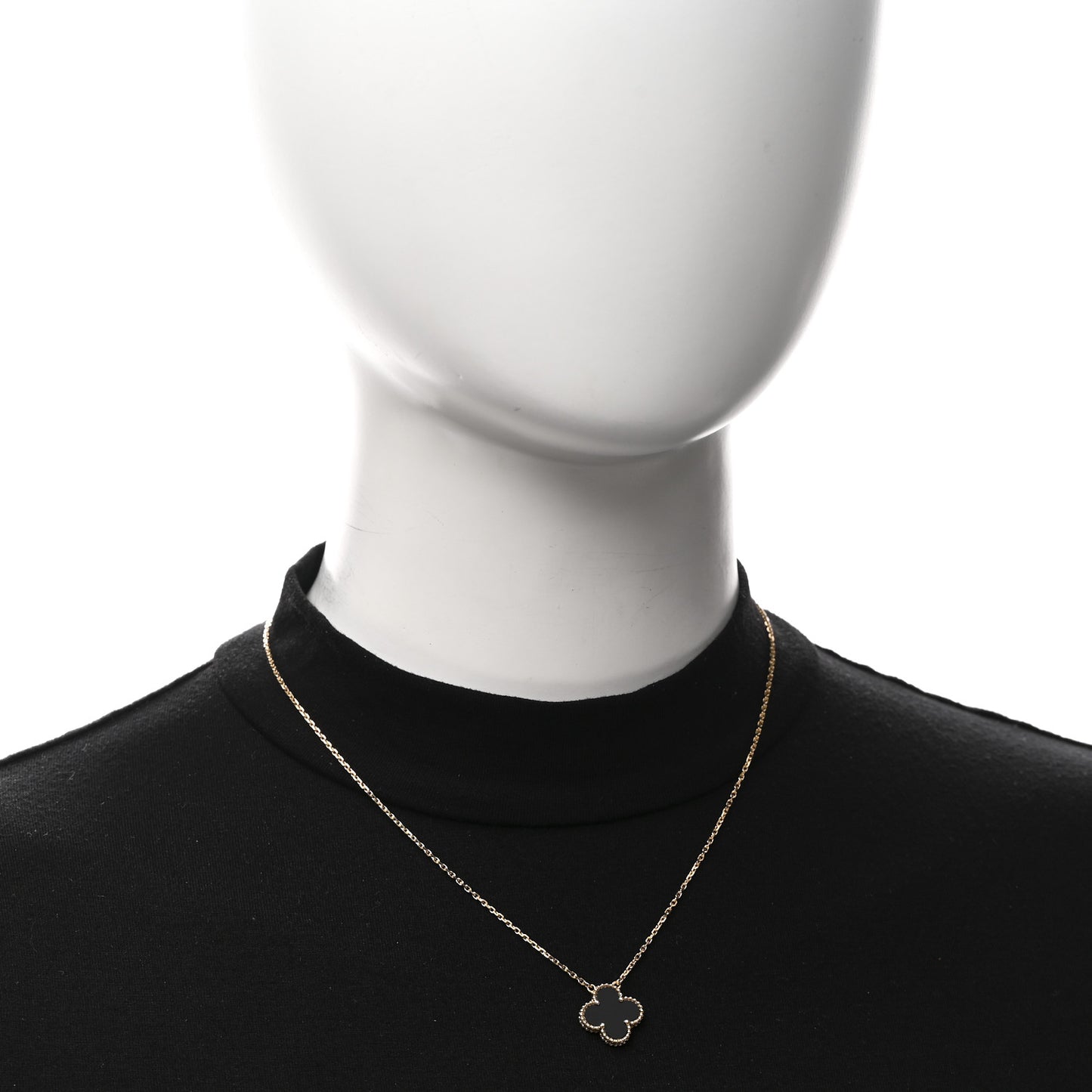 18K Yellow Gold Black Onyx Vintage Alhambra Pendant Necklace