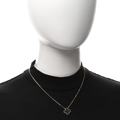 Van Cleef & Arpels 18K Yellow Gold Black Onyx Vintage Alhambra Pendant Necklace 2 of 5
