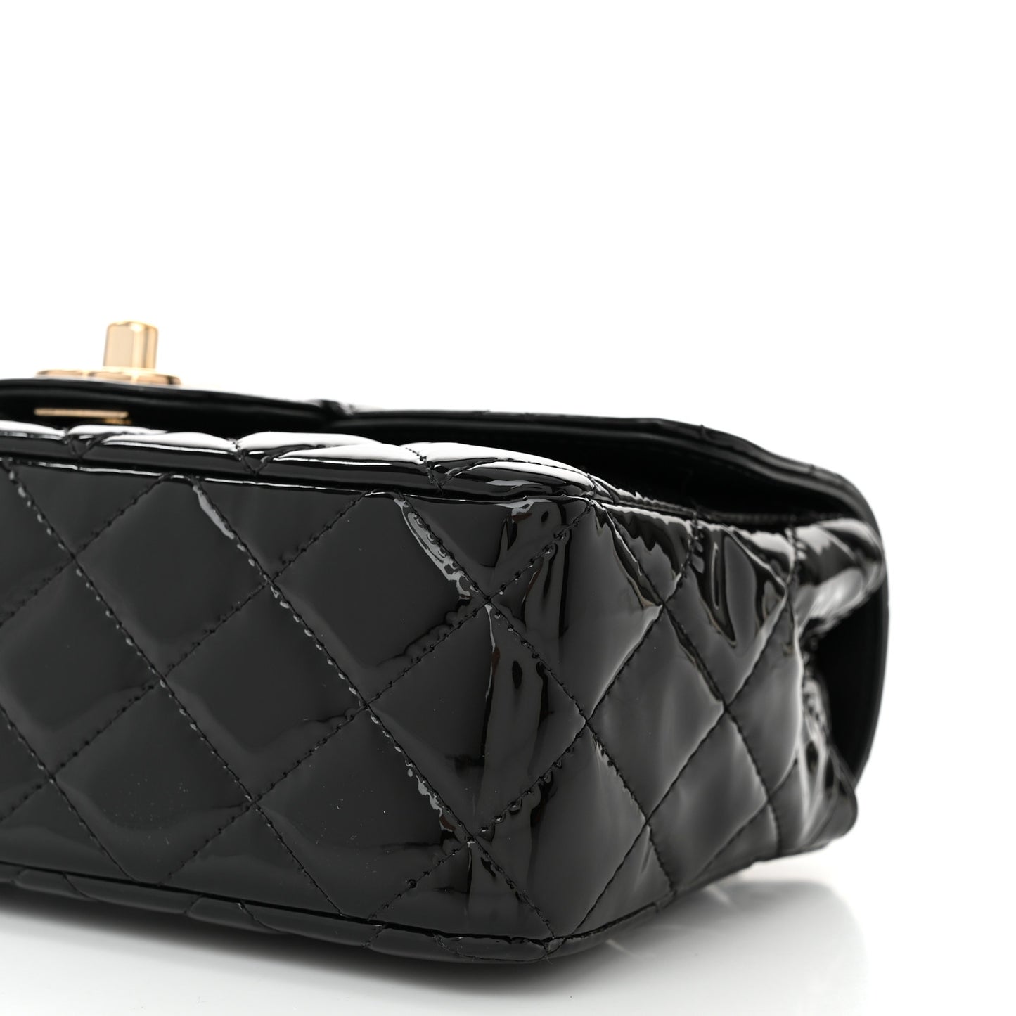Patent Calfskin Quilted Mini Rectangular Flap Black