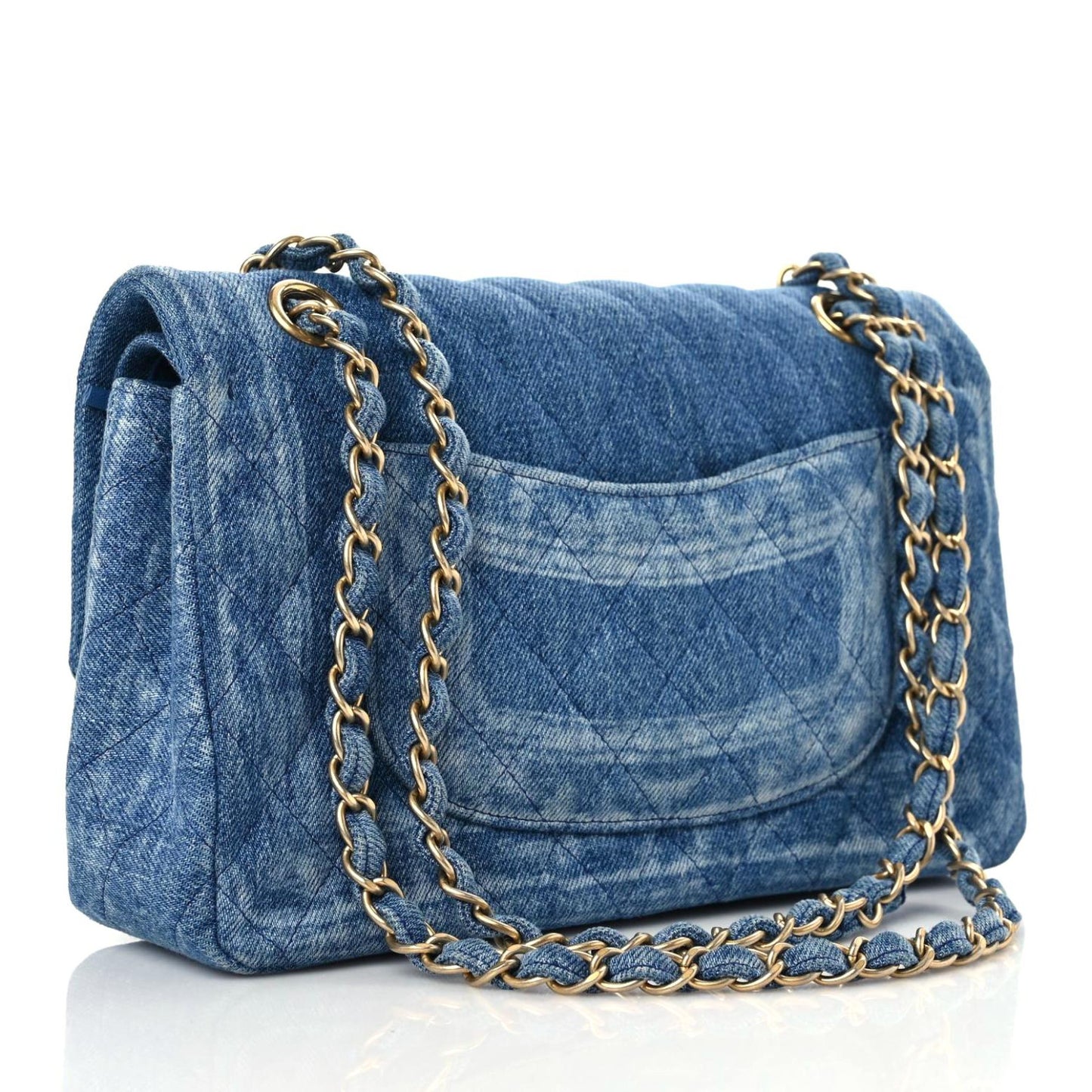 Denim Quilted Medium Double Flap Blue