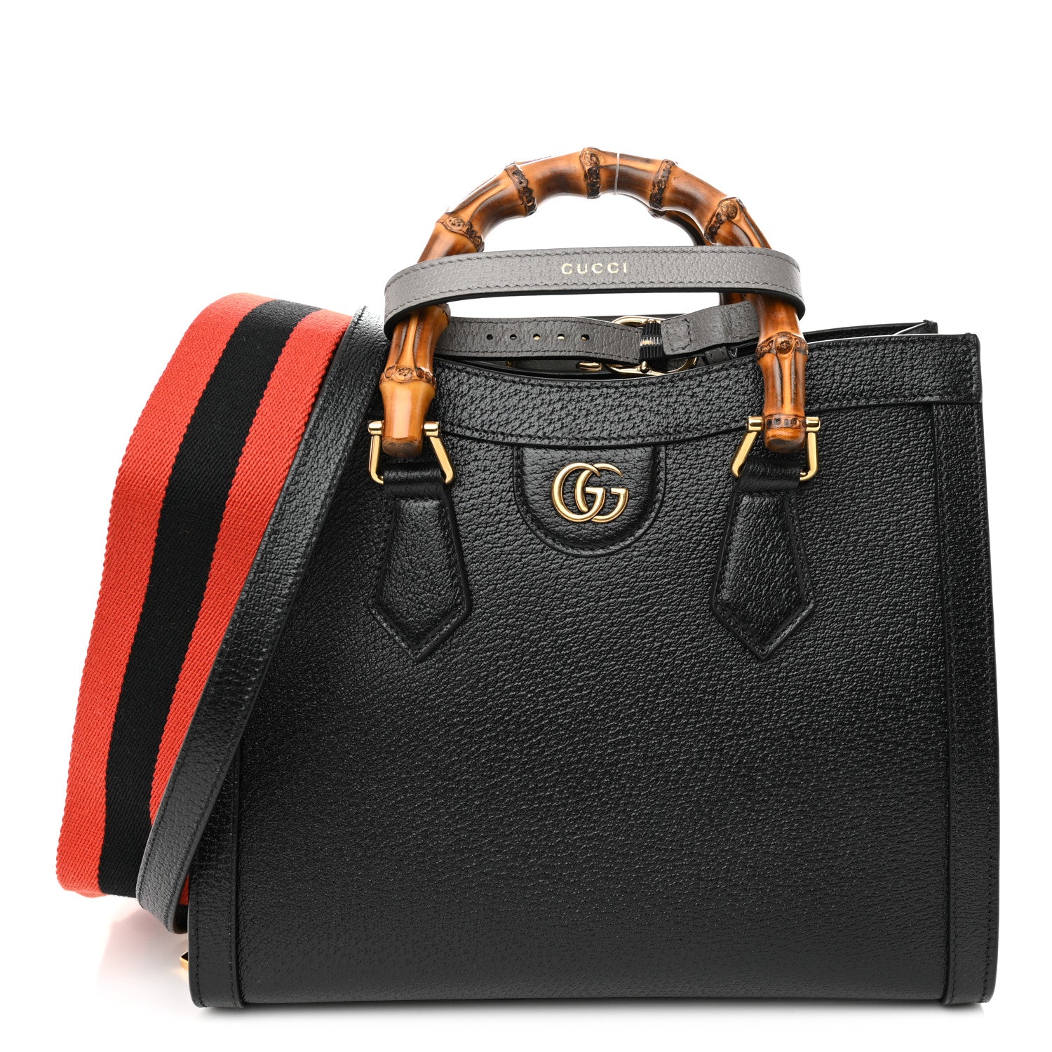 Gucci Textured Dollar Calfskin Web Small Diana Tote Bag Black Dusty Grey 1 of 9