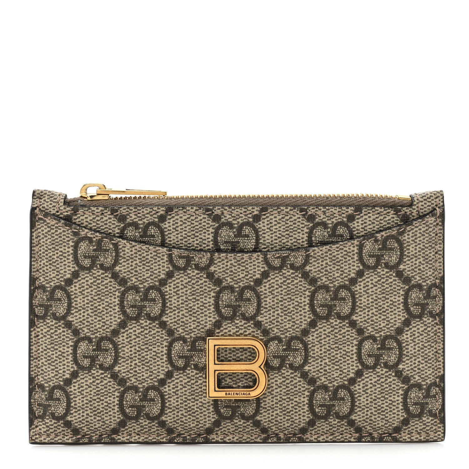 Gucci X BALENCIAGA GG Supreme Monogram Zip Card Case Beige Ebony 1 of 9