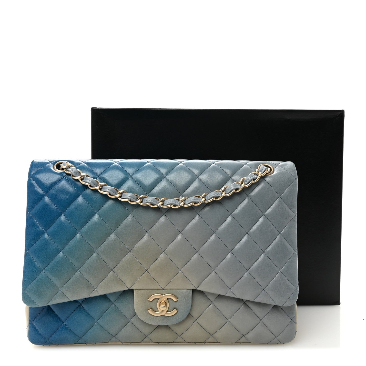 Chanel Lambskin Degrade Quilted Maxi Single Flap Light Blue 11 of 11