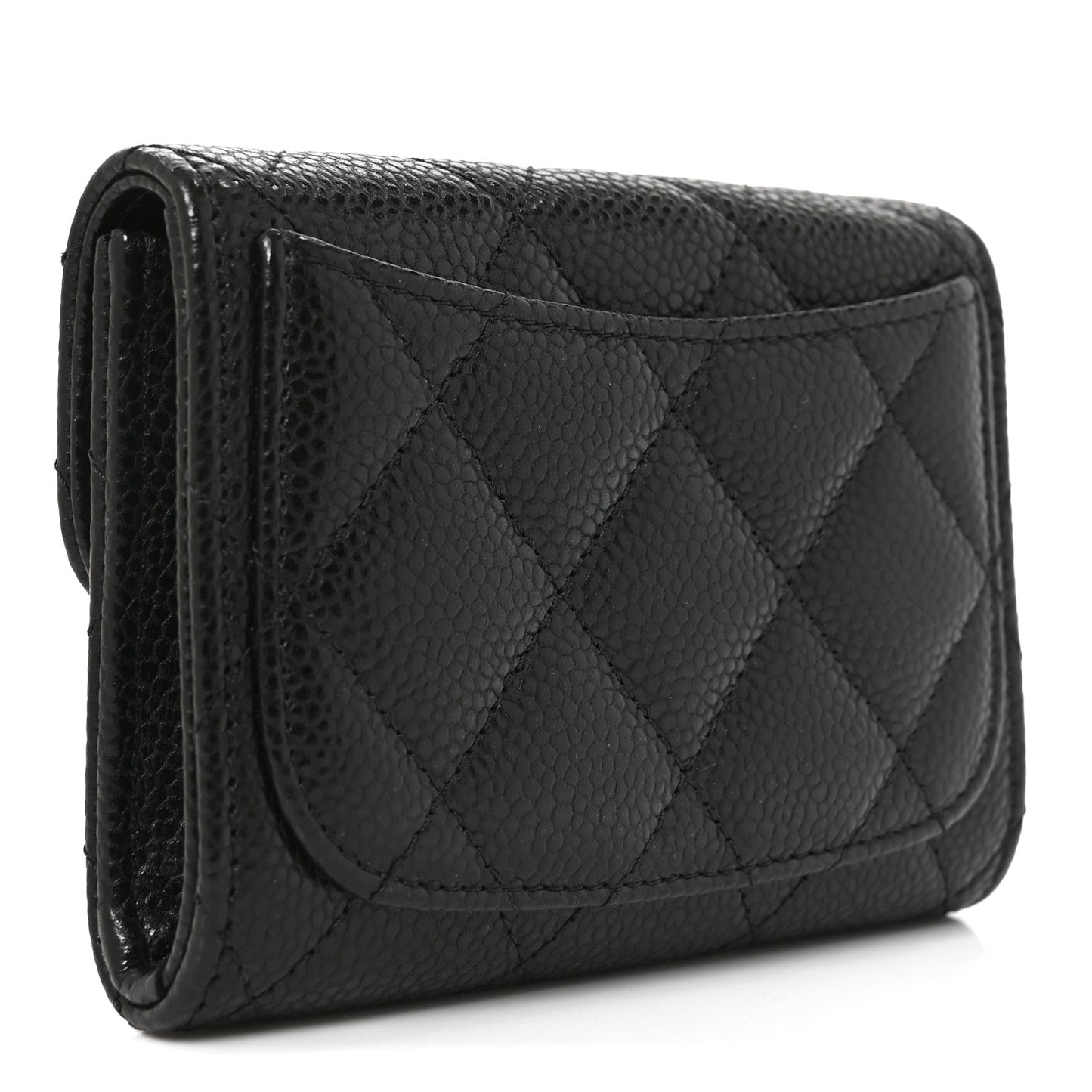 Caviar Quilted Flap Card Holder Wallet Black