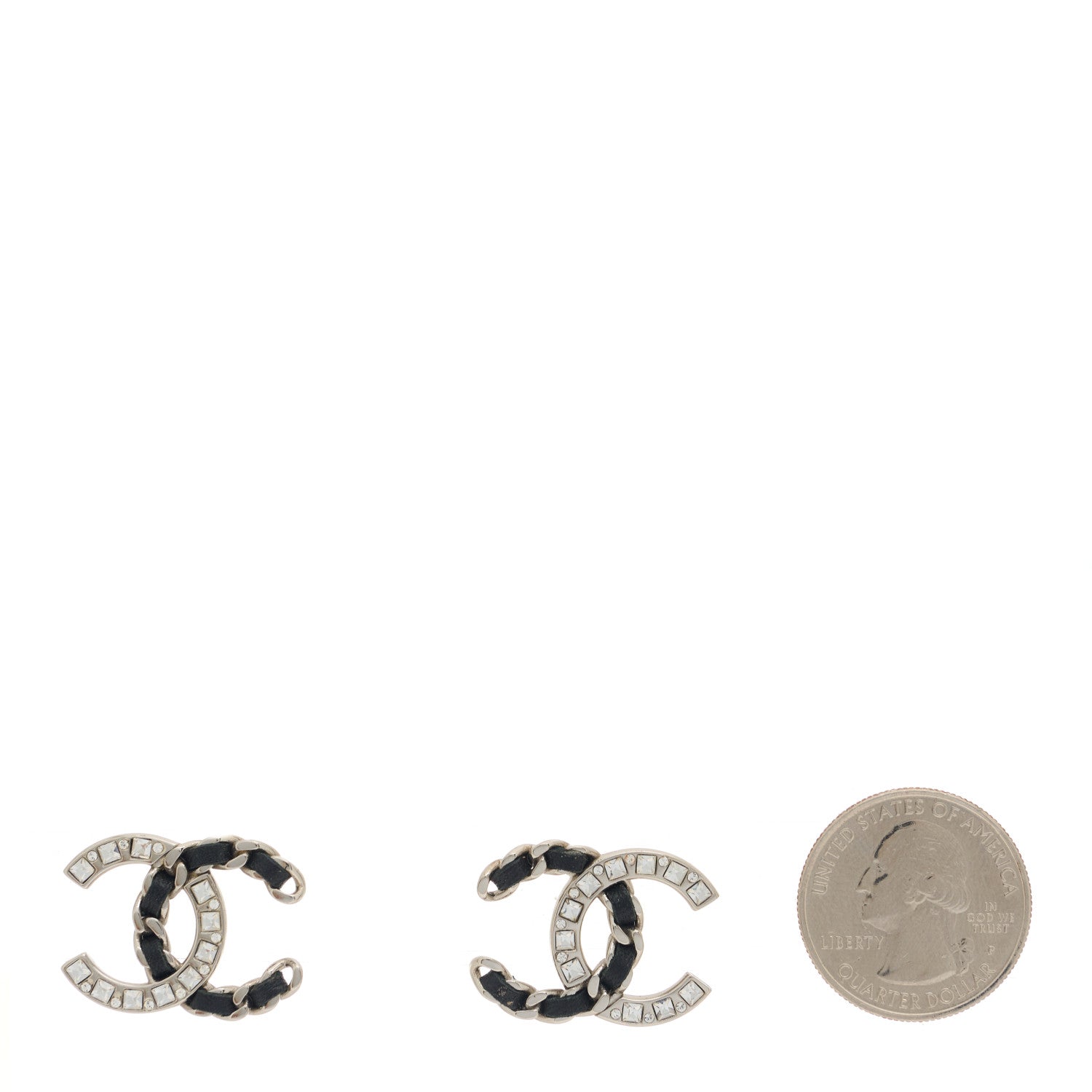 Chanel Crystal Baguette Lambskin Chain CC Vintage Allure Stud Earrings Black Silver 2 of 5