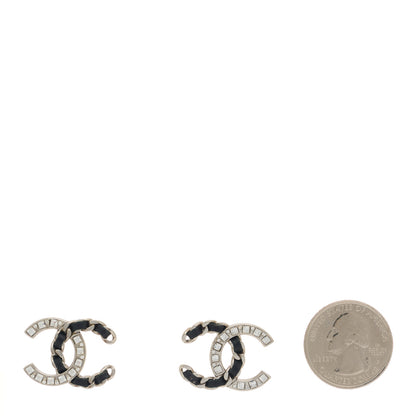 Chanel Crystal Baguette Lambskin Chain CC Vintage Allure Stud Earrings Black Silver 2 of 5