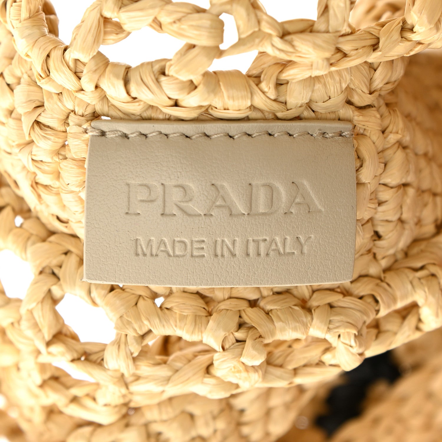 Prada Yarn Raffia Effect Crochet Logo Embroidered Tote Bag Naturale 6 of 9