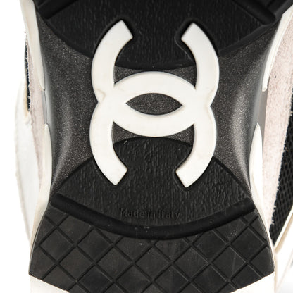 Chanel Suede Calfskin CC Sneakers 39 Black White Gold 6 of 9