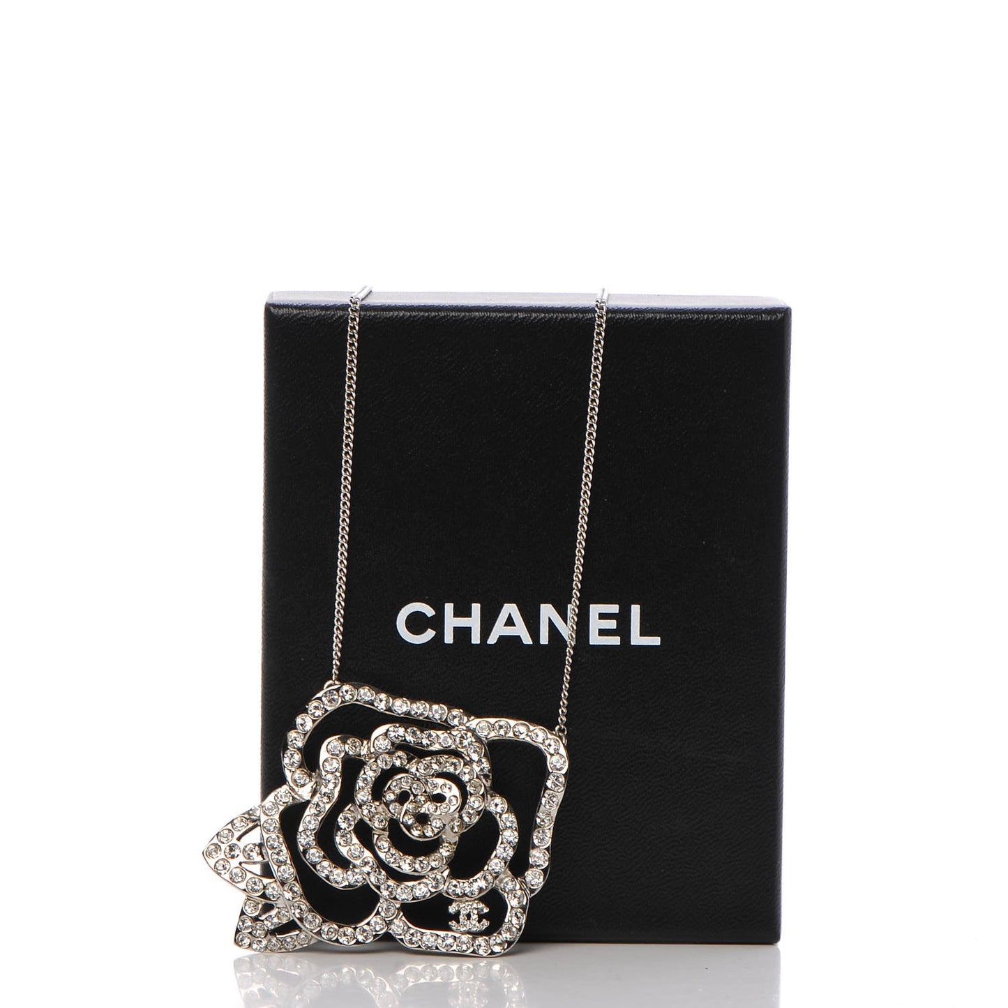 Swarovski Crystal Camellia CC Necklace Silver