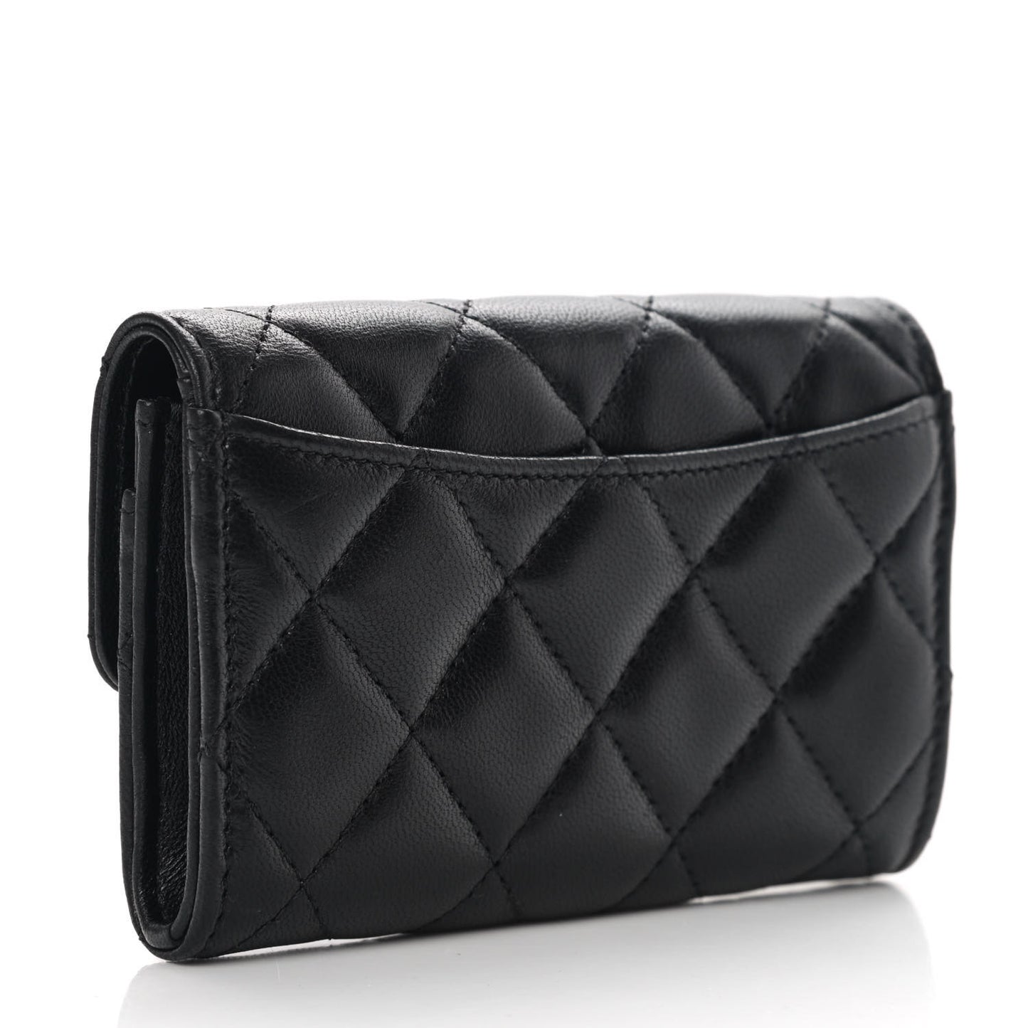 Lambskin Quilted Flap Card Holder Wallet Black