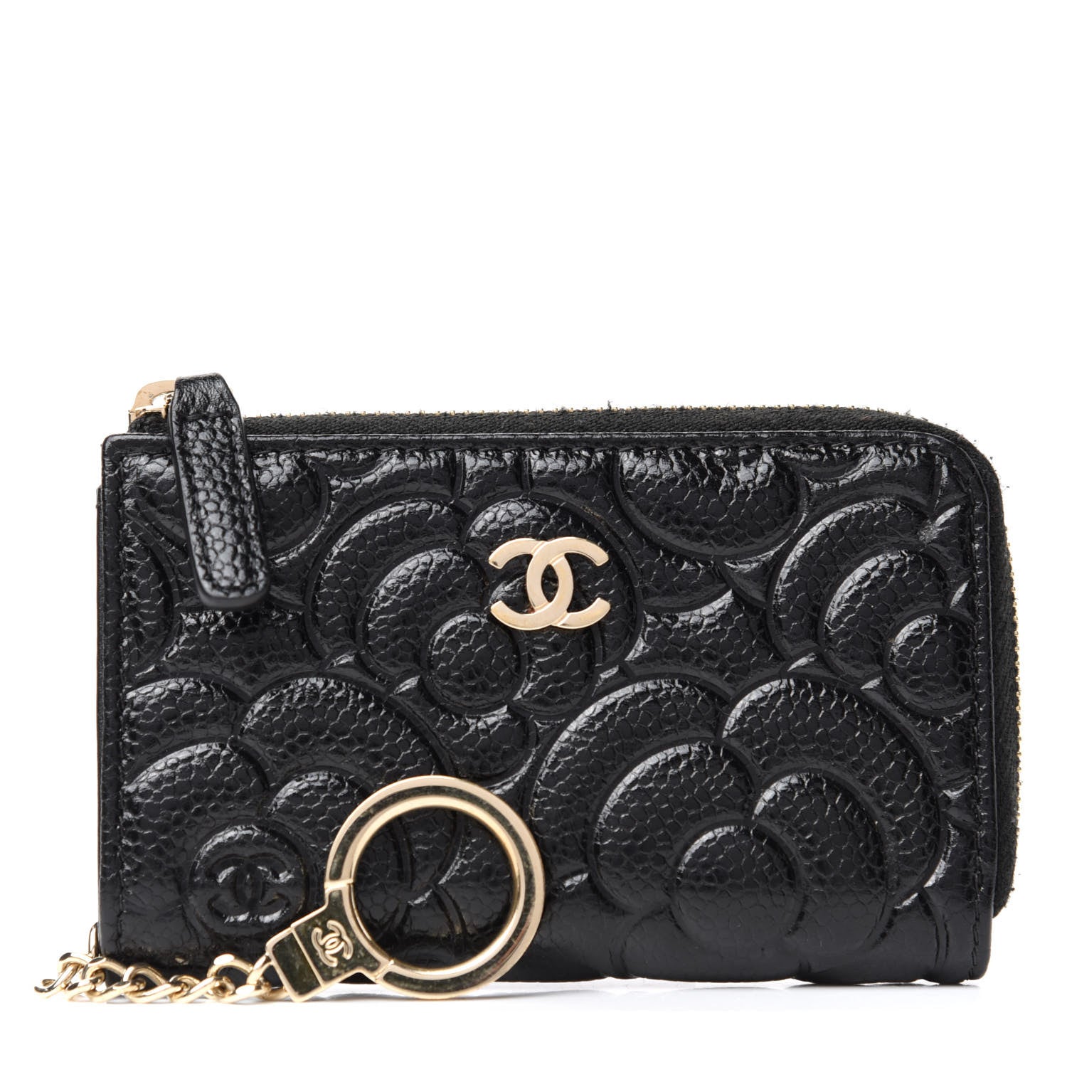 Chanel Caviar Camellia Embossed Key Holder Case Black 1 of 8