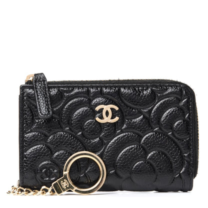 Chanel Caviar Camellia Embossed Key Holder Case Black 1 of 8