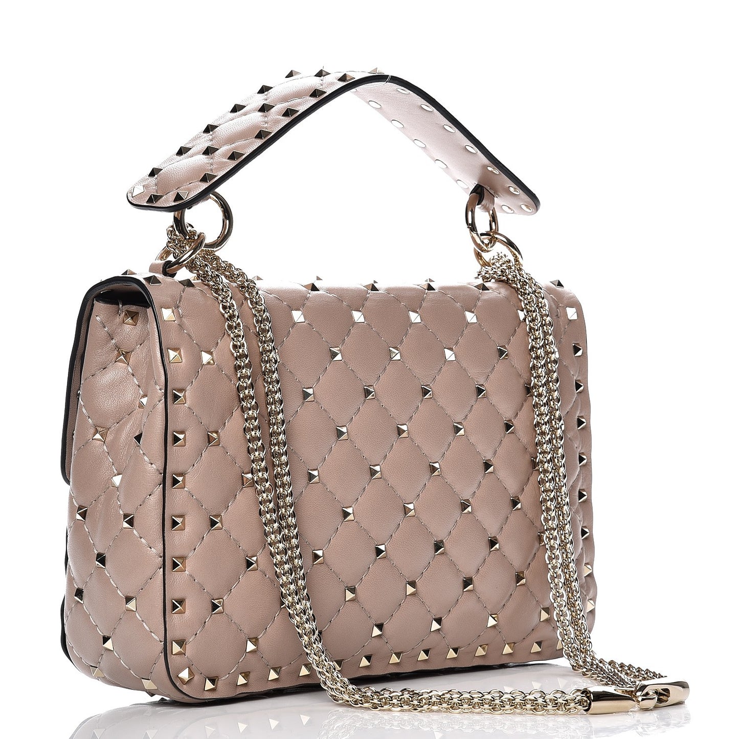 Lambskin Medium Rockstud Spike Shoulder Bag Poudre