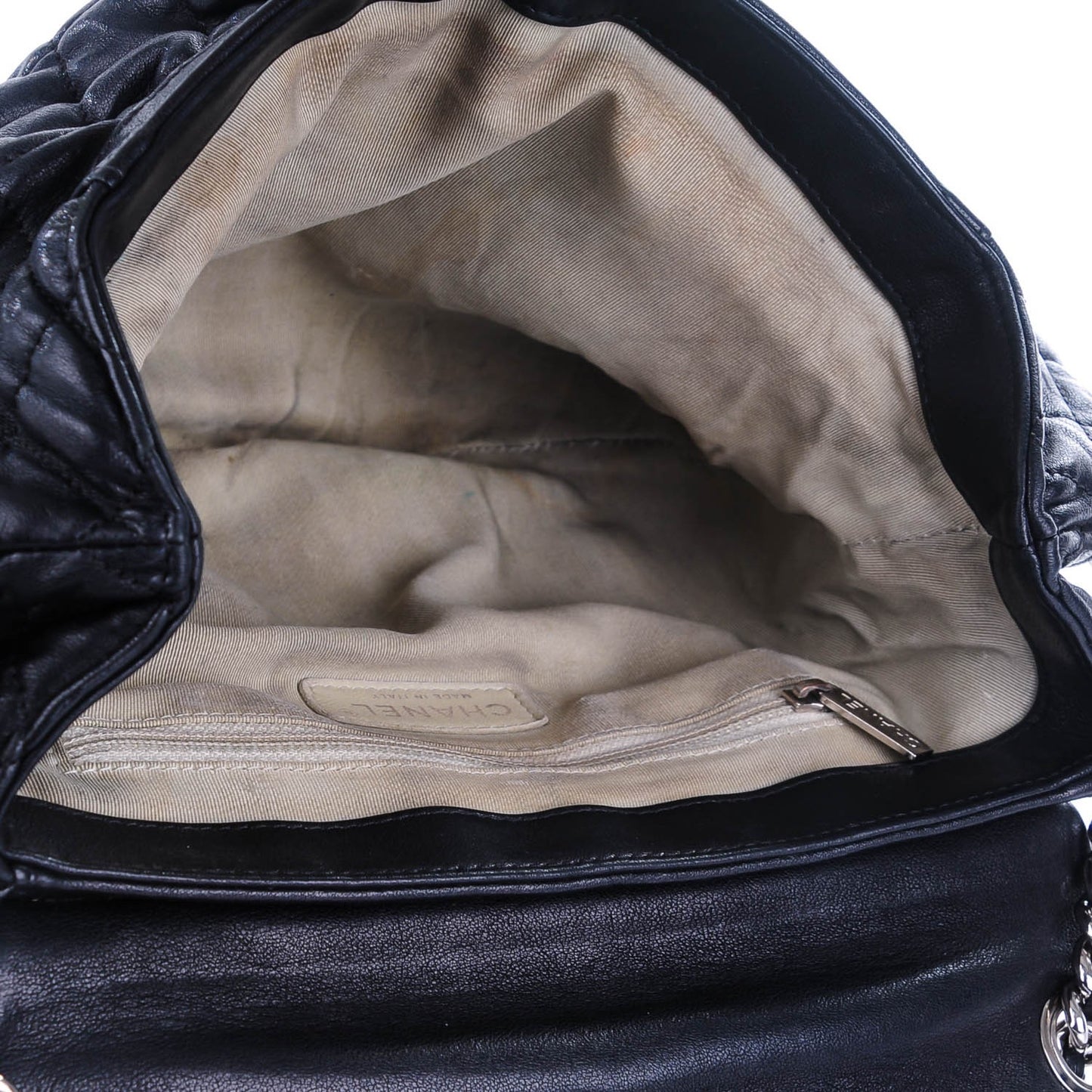 Washed Lambskin Quilted Medium Chain Around Messenger Black