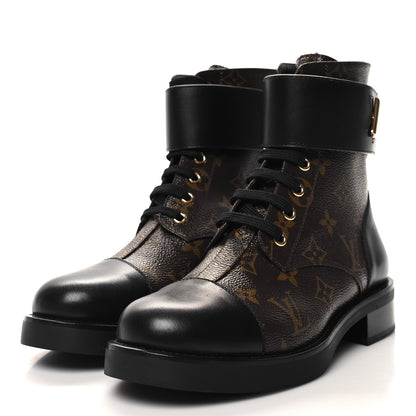 Louis Vuitton Calfskin Monogram Wonderland Flat Ranger Boots 38 Black 3 of 9