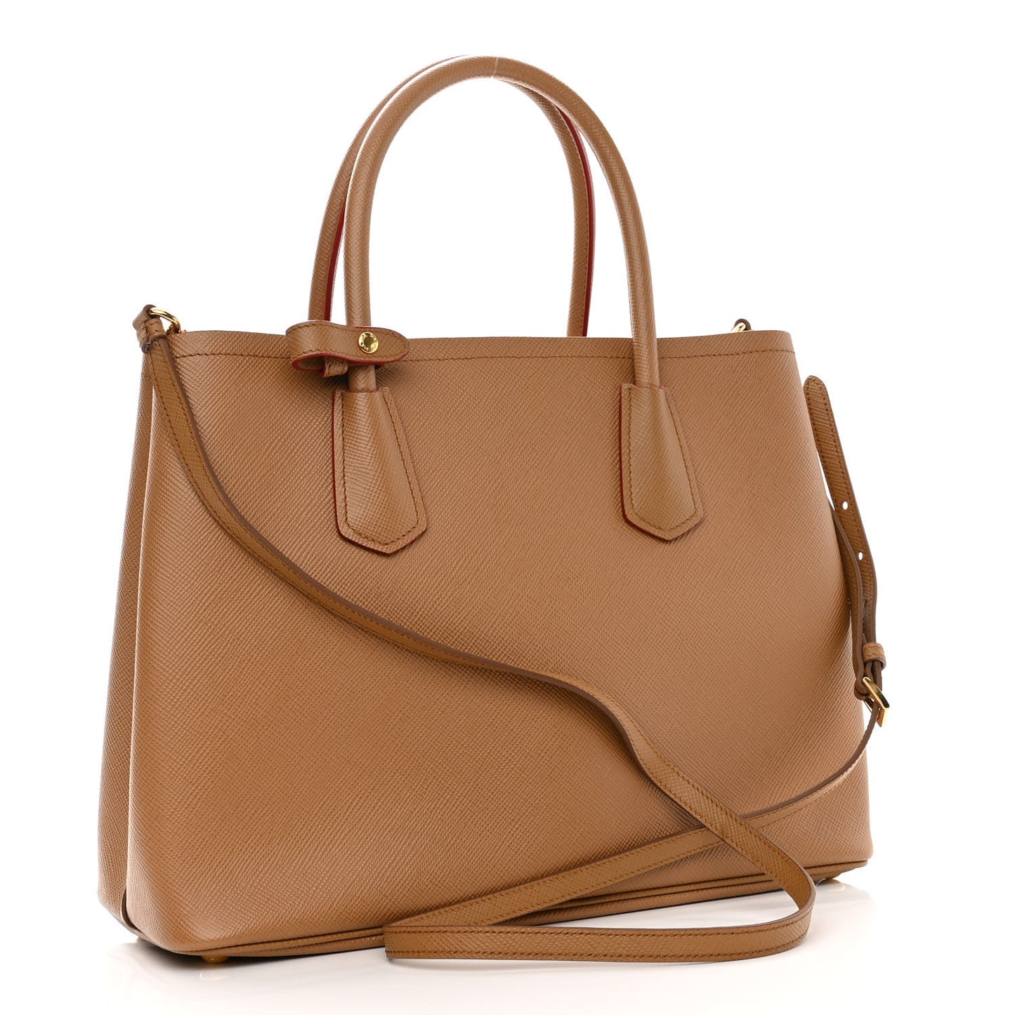 Saffiano Cuir Small Double Bag Caramel Fuoco