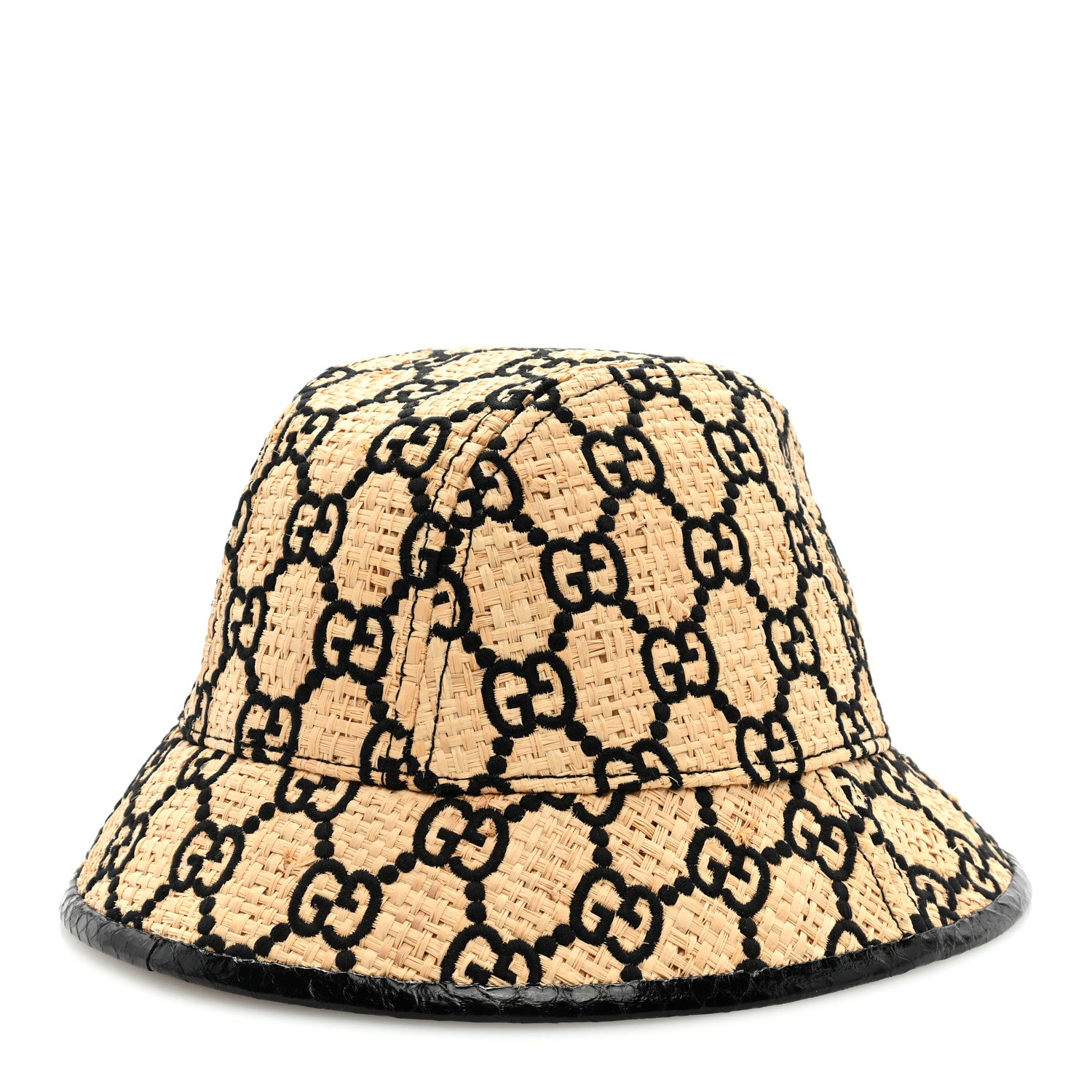 Gucci Raffia Elaphe Interlocking GG Embroidered Fedora Hat M Ivory Black 3 of 7