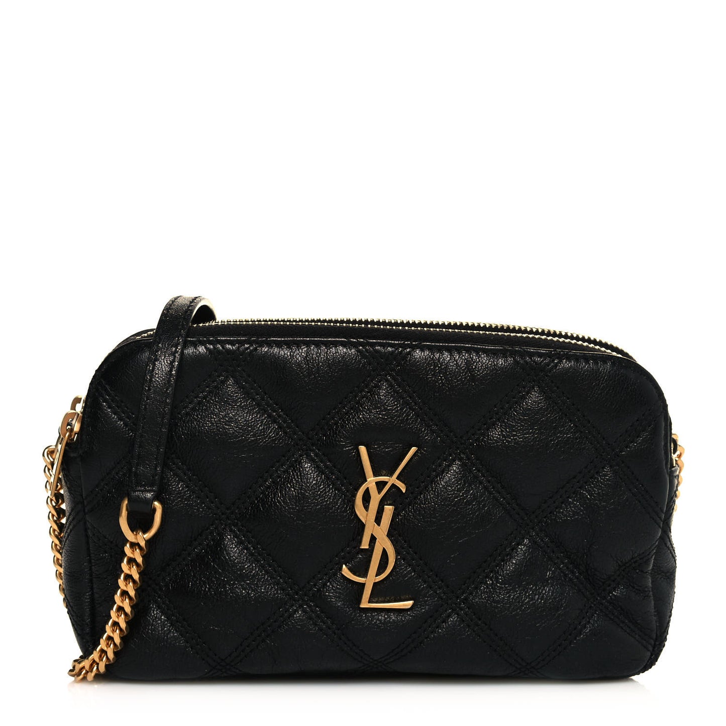 Grained Lambskin Quilted Mini Becky Double Zip Bag Black