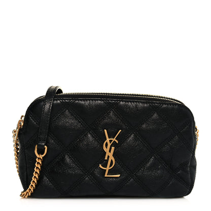 Saint Laurent Grained Lambskin Quilted Mini Becky Double Zip Bag Black 1 of 13