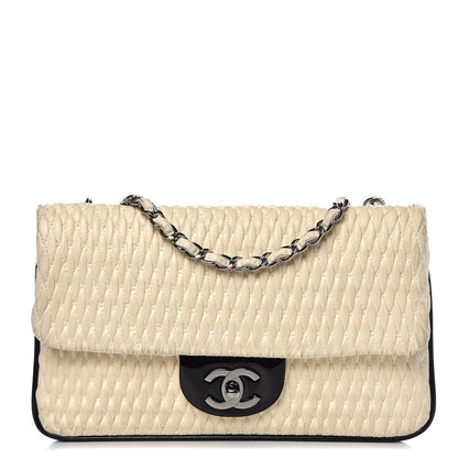 Chanel Vinyl Lambskin Quilted Shoulder Flap Beige Black 1 of 10