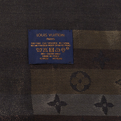 Louis Vuitton Silk Lurex Wool So Shine Monogram Shawl Black 2 of 3