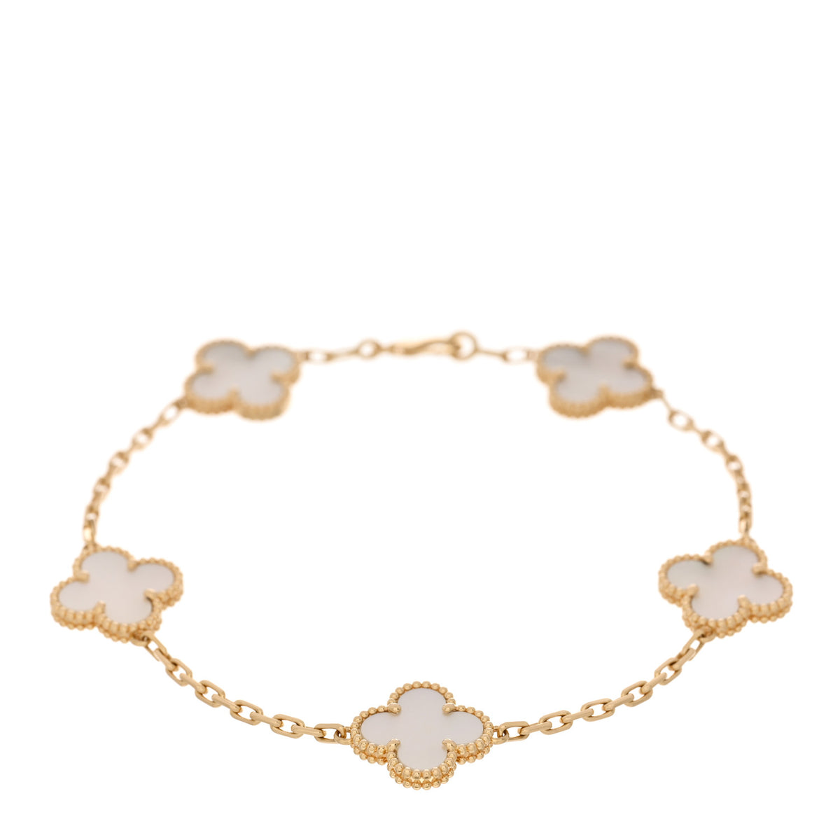VAN CLEEF & ARPELS 18K Yellow Gold Mother of Pearl 5 Motifs Vintage Alhambra Bracelet