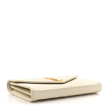 Saint Laurent Grain De Poudre Matelasse Chevron Monogram Chain Wallet Crema Soft 4 of 18